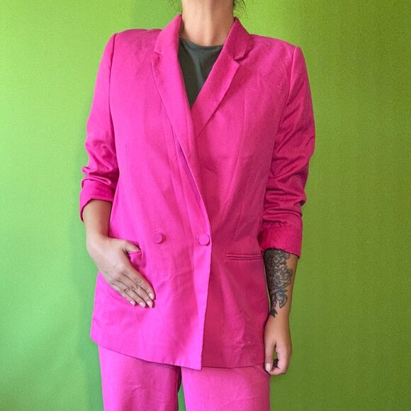 Bright pink double-breasted suit jacket, oversized fit / H&M - Picture 1 of 5